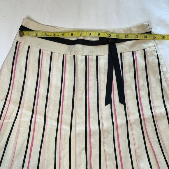 ANN TAYLOR LOFT Pleated sz 4 Black & Pink Stripe Linen Cream Skirt Academia Prep - Picture 3 of 7